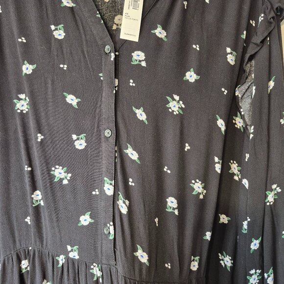 NWT Old Navy Black Floral Print Dress with Ruffle Hem Plus Size 4X - Picture 6 of 9